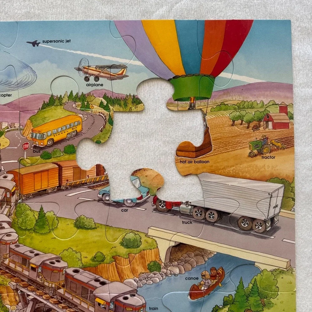 Transportation Floor Puzzle 24 Pieces 2x3 Ft Vintage Educational 1 Piece Missing